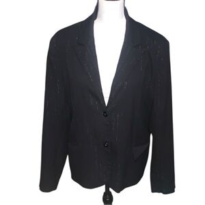 Attention Black Sparkly Pinstripe 2 Button Formal Blazer Pockets Double Vent